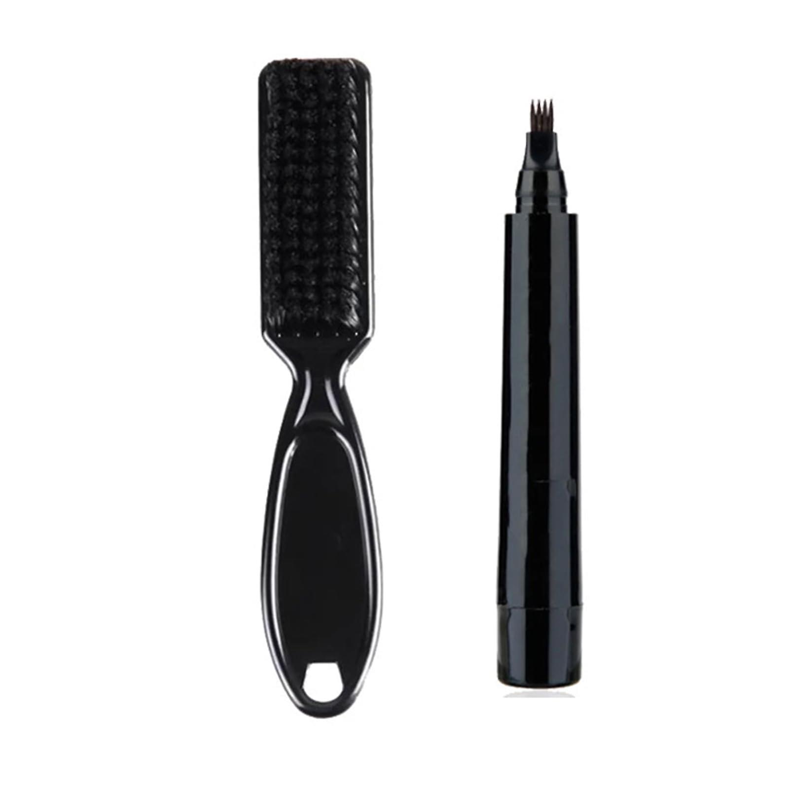 Beard Filler Pencil for Men, 4 Prong Waterproof Sweatproof Beard Pen with Brush for Natural Definition, 2 Pack