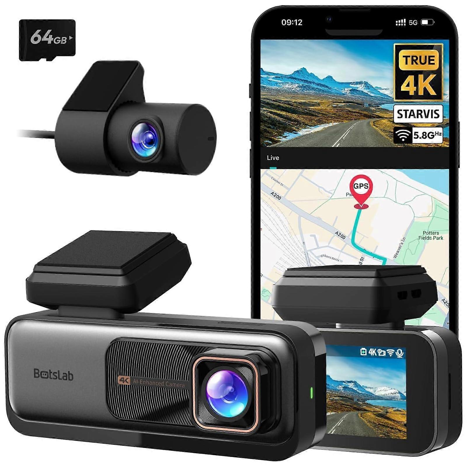 4K Front and Rear Dash Cam with GPS, ADAS, Night Vision, 170° Wide Angle, 24/7 Parking Mode