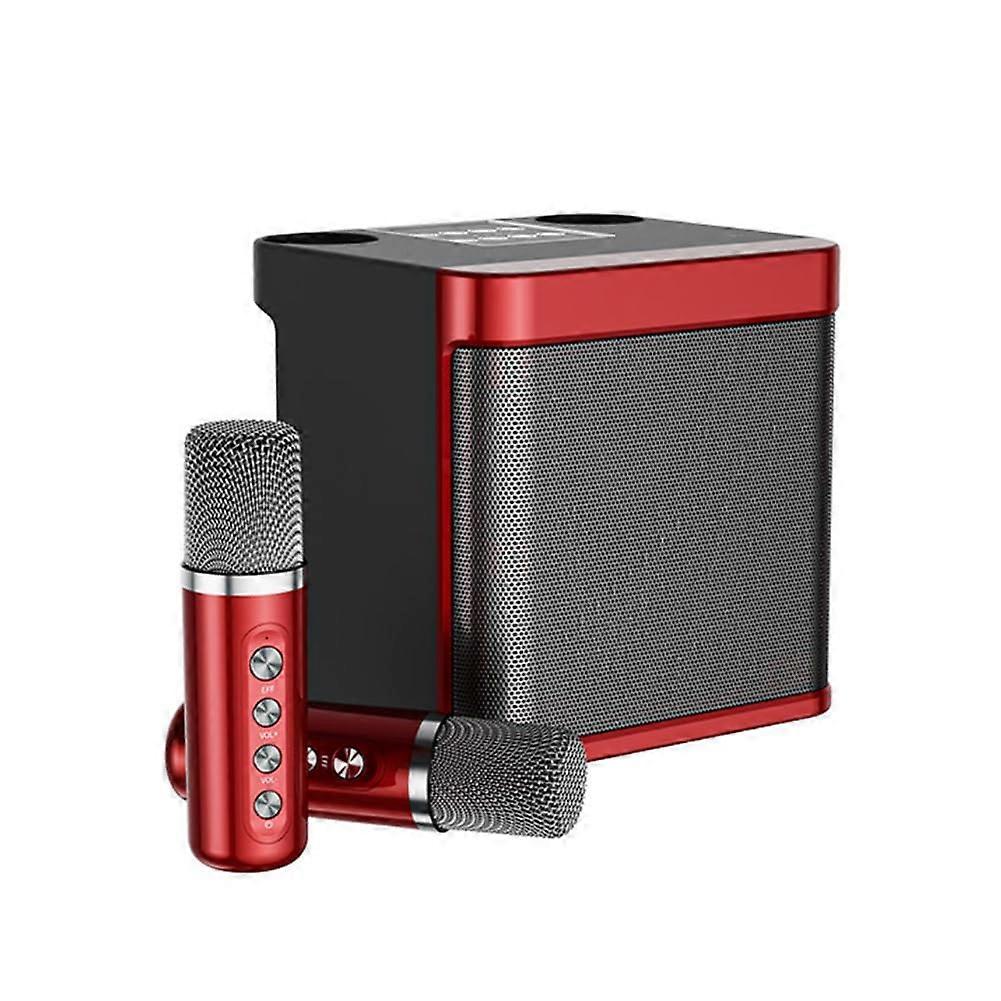 K Song Bluetooth Speaker Set Karaoke System With Wireless Microphone AllInOne Easy Install Red
