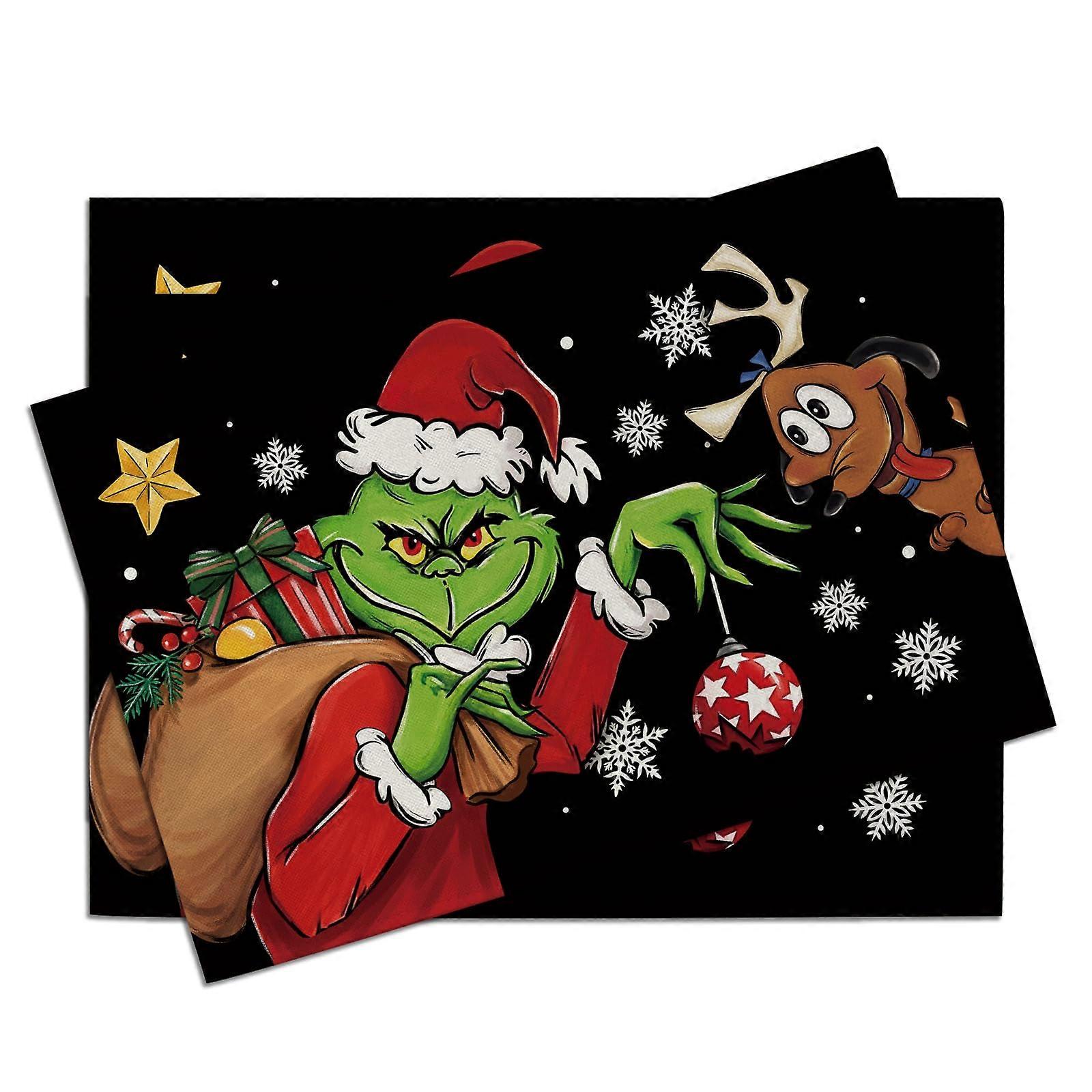 Christmas Dog Placemats Set of 4, Burlap Holiday Table Decor with Festive Design and HeatResistant Protection