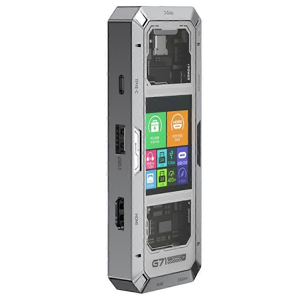 G71 7 in 1 Aluminum Alloy Office Docking Station Smart Screen Display Type-C to HDM2.0 USB3.0 HUB PD100W Adapter