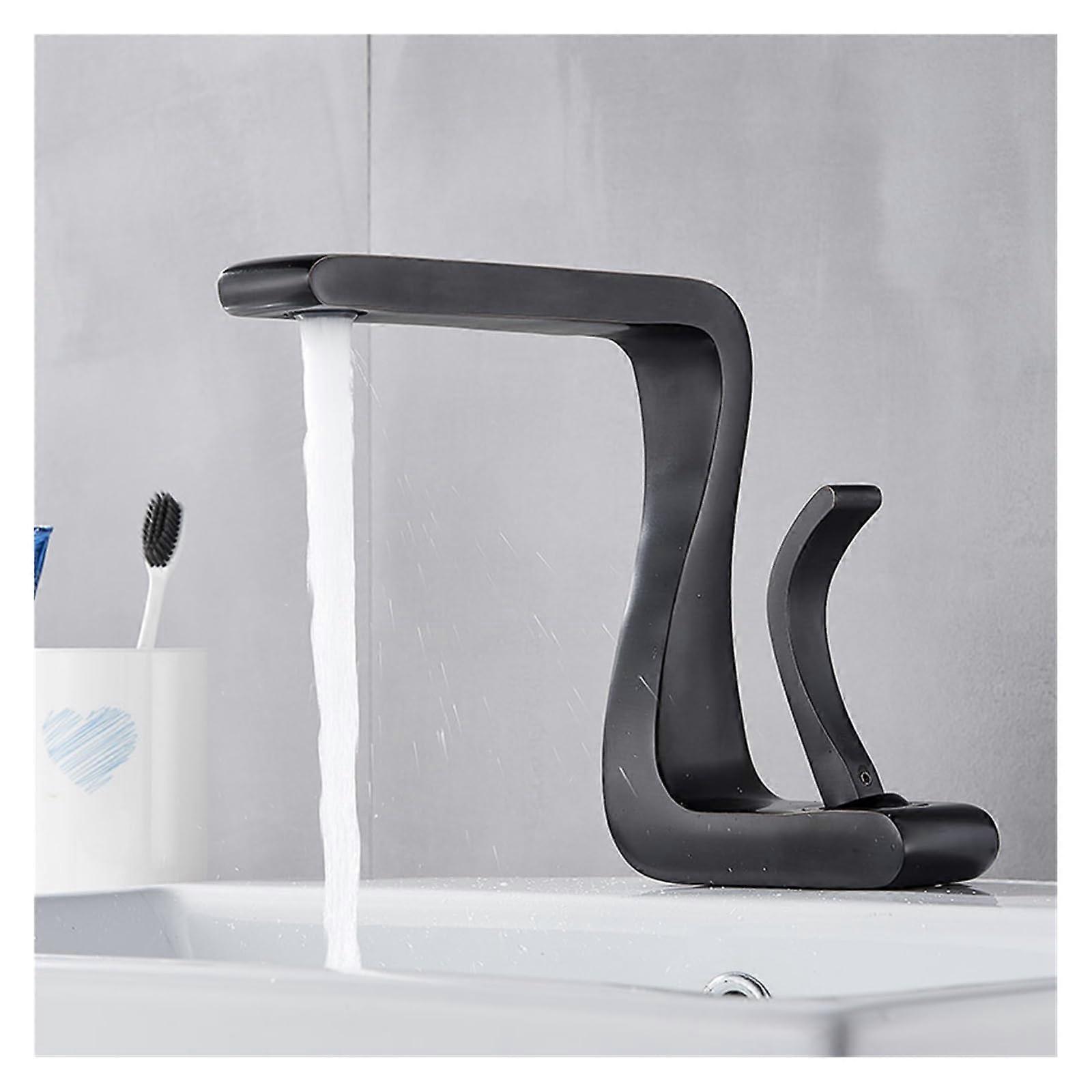 Black Bronze Bathroom Faucet Deck Mounted Hot and Cold Basin Mixer Tap with Precise Water Control