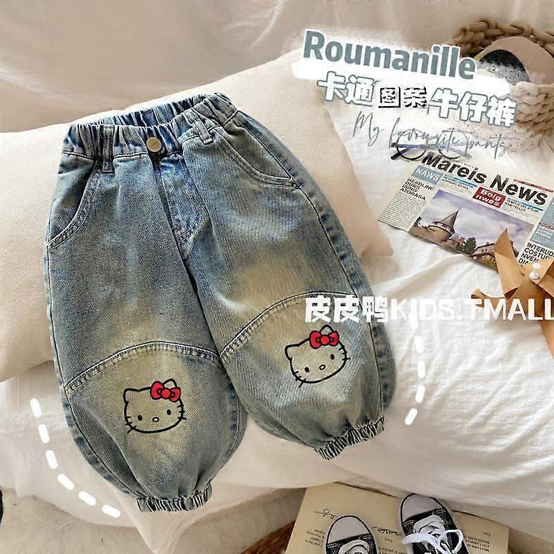 Kawaii Hello Kitty Sanrio Autumn Cute Cartoon Children Jean Student Comfortable Warm Pants Casual Pants Christmas Gifts for Kids