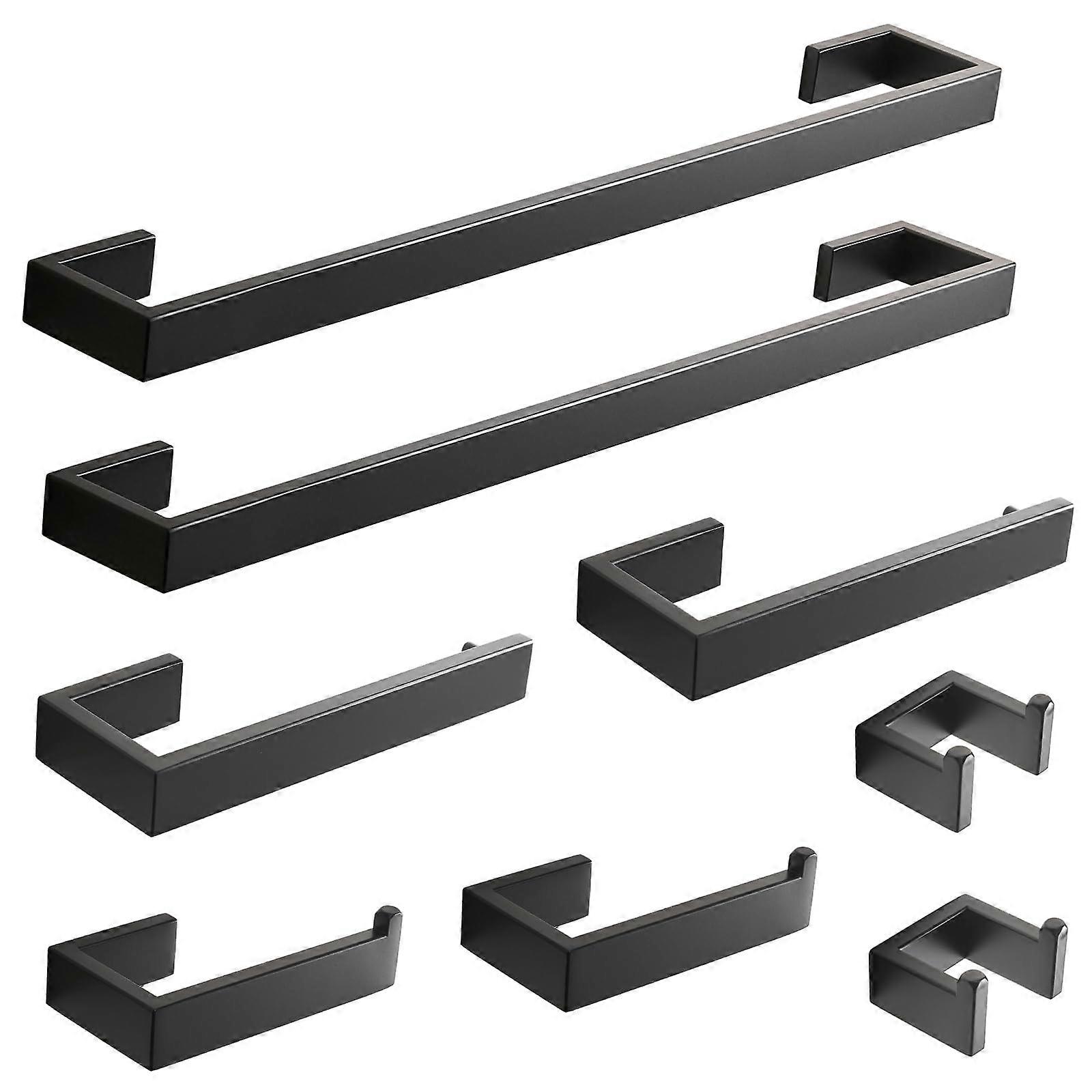 8 Piece Matte Black Bathroom Hardware Set, Wall Mounted Stainless Steel Accessories Kit