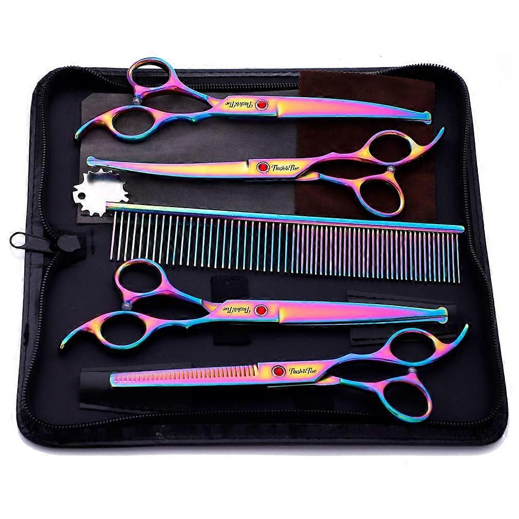 Pet Grooming Scissors Set with Safe Rounded Tips, Ergonomic Grip,  Sharpness, 4pcs for Dogs Cats