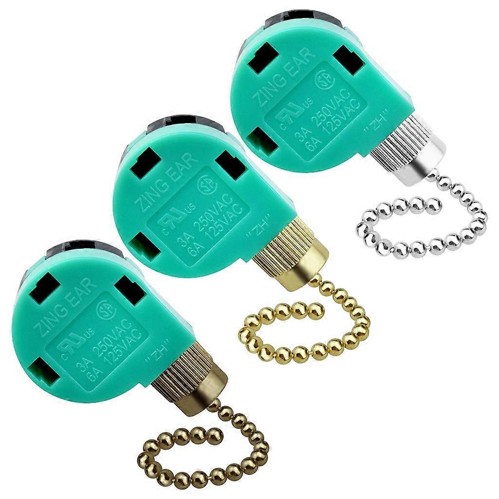 3 Pack Ceiling Fan Pull Chain Switch 3 Speed 4 Wire Replacement for Zing Ear ZE268S6 Brass Nickel Bronze