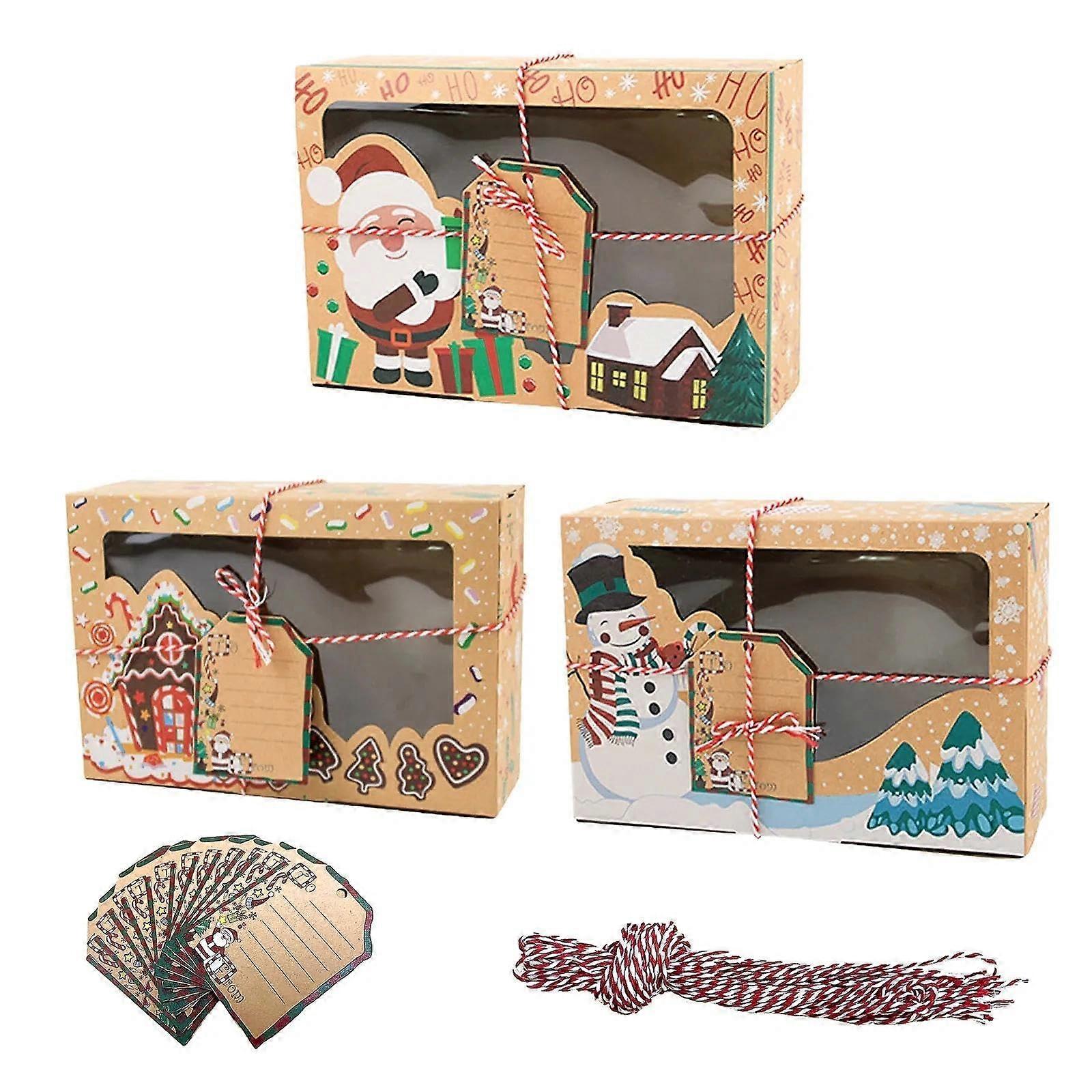 Christmas  Boxes with Window, 12 Pack Kraft Cookie Gift Packaging Kit with Tags and Twine