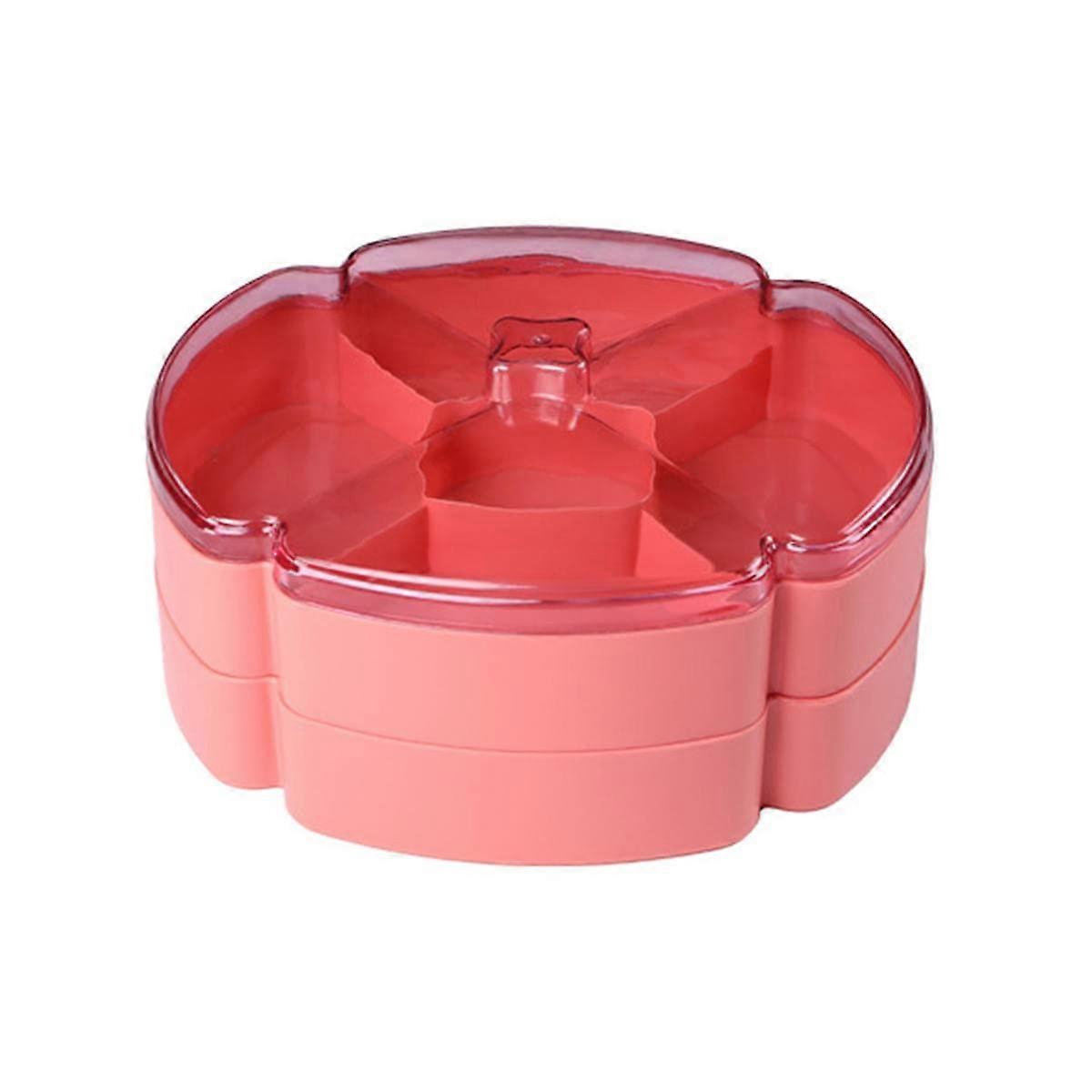 Plastic Divided Serving Tray with Lid, 5 Compartment Snack Tray for Parties, Pink Two Layer
