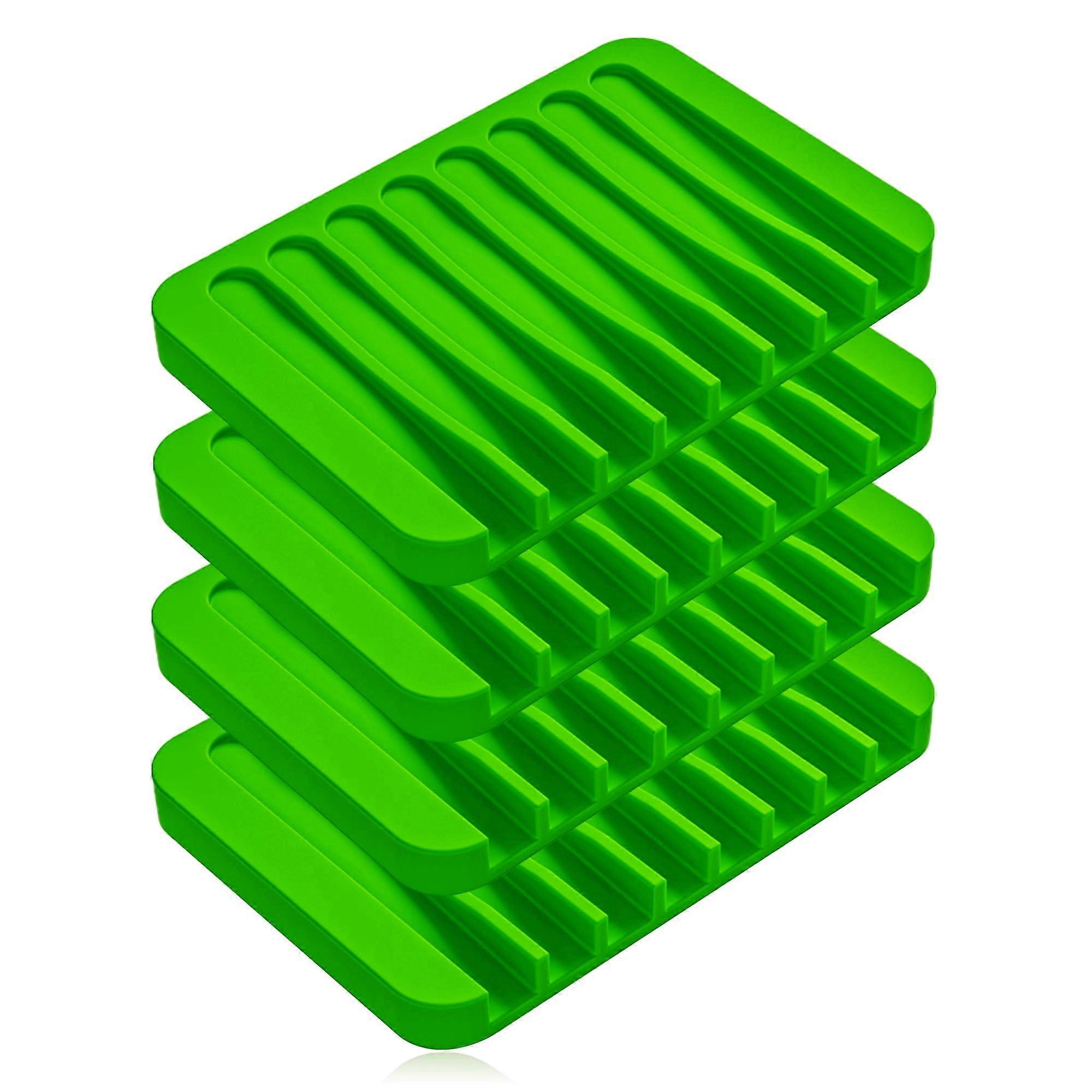 4Pack Silicone SelfDraining Soap Dish with NonSlip Base for Bathroom and Kitchen, Green