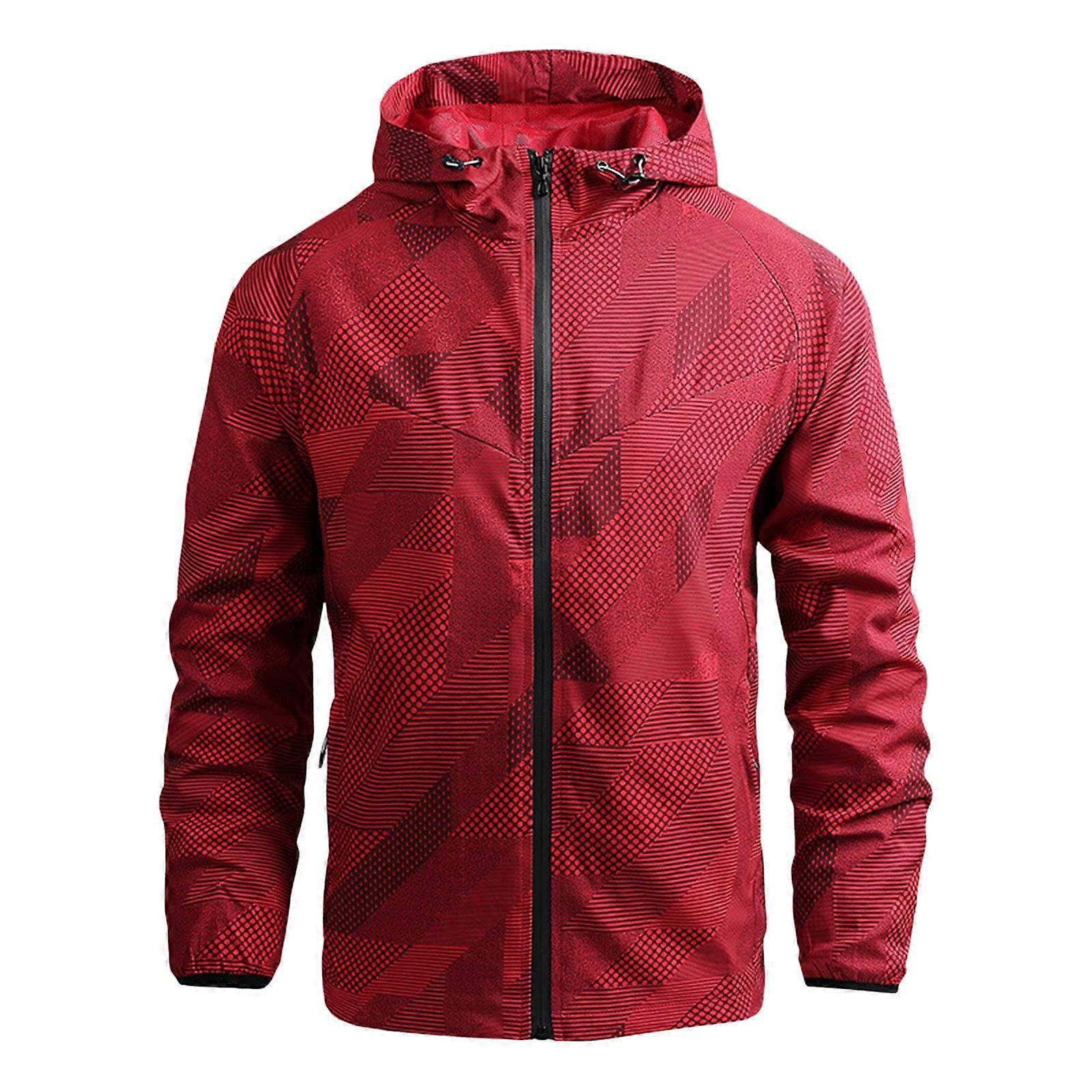 Men's Rain Jacket Waterproof Windproof Oversized Hooded Coat Breathable Outdoor Softshell Red
