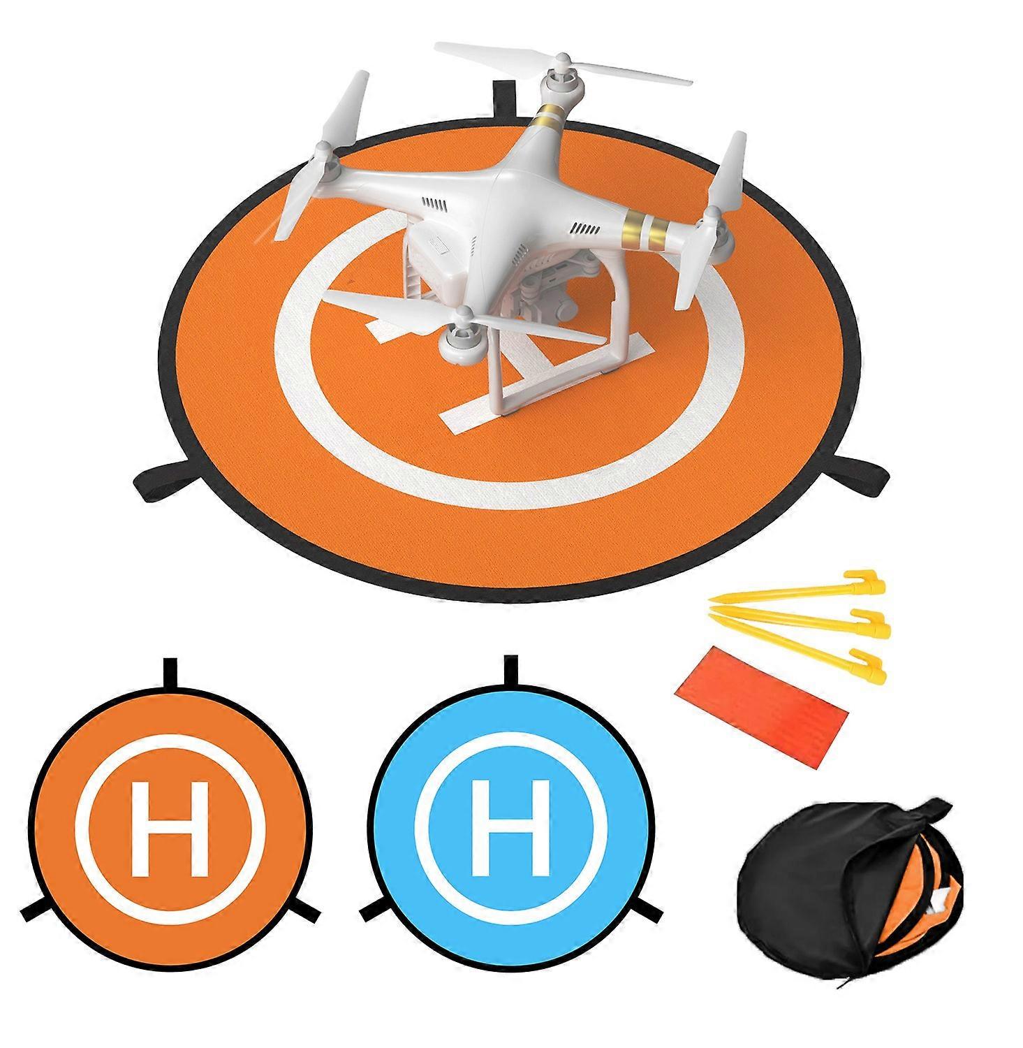 5 piece set with drone landing pad and accessories Helicopter launch surface made of nylon in orange - Blue with 75cm diameter - For safe take-off and landing of drones