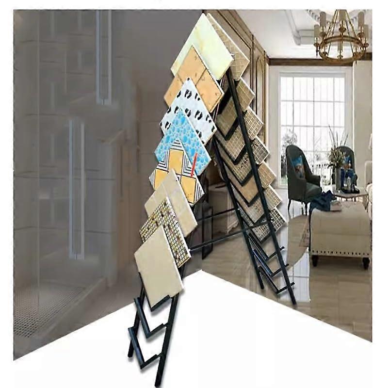 Black Metal Tile Display Stand with Durable Iron Construction, Space‑Saving Vertical Floor Tile Sample Rack
