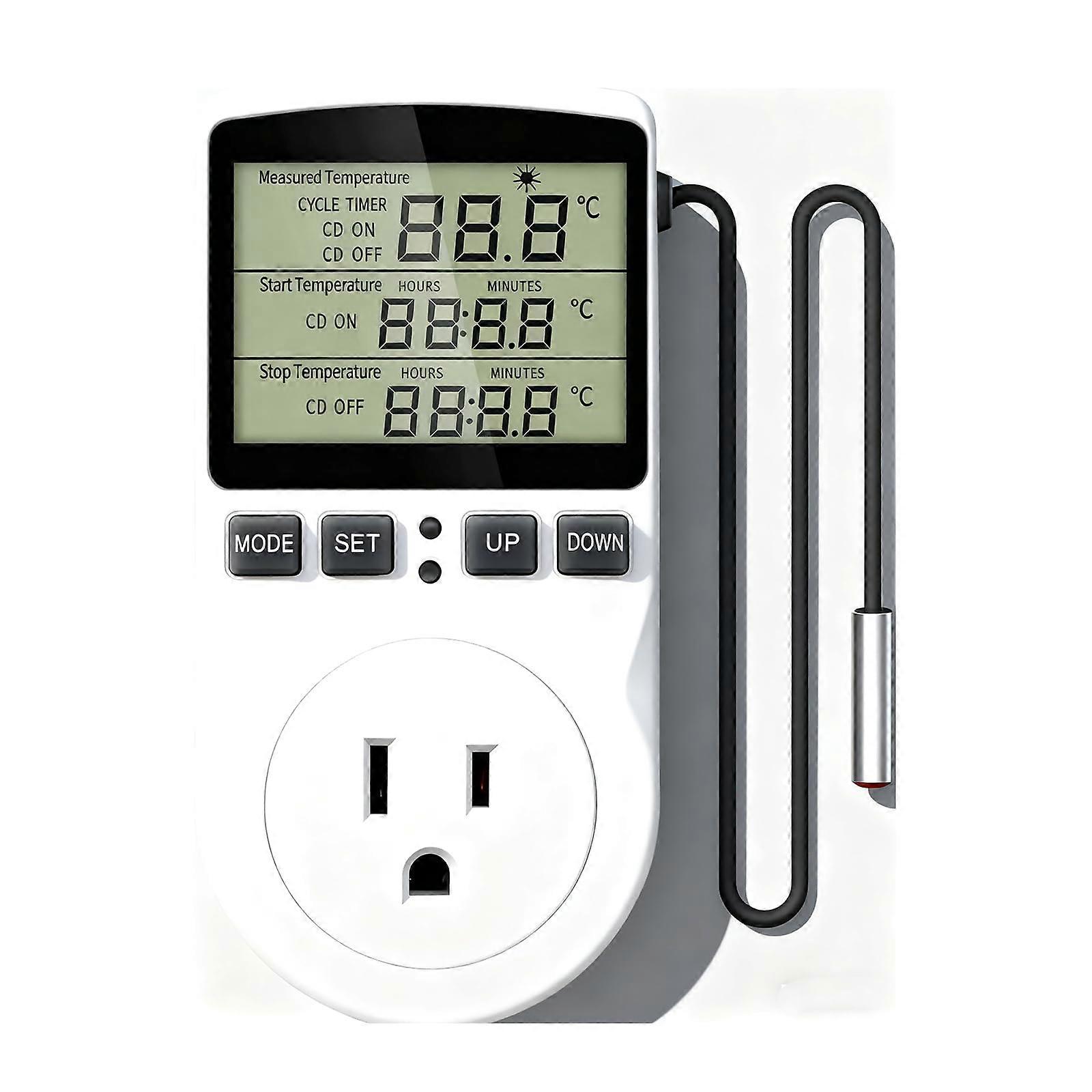 Digital Temperature Controller Plug 110V with Dual Heating Cooling Modes and Waterproof Sensor Probe