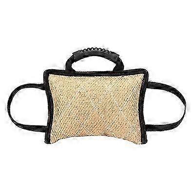 Interactive bite pillow for dog training with durable leash and handles.