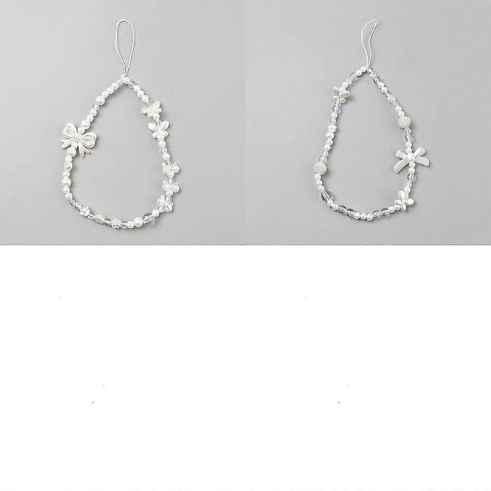 2pcs 2 styles Handmade Resin Phone Hand Strap Chains White 220~240mm 1pc/style