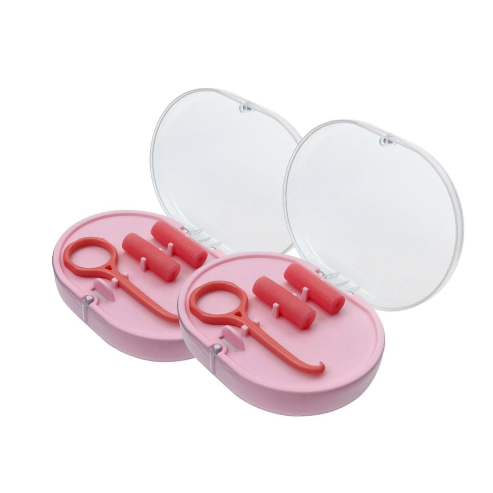 Retainer Case Double Layer with BuiltIn Mirror for Orthodontic Travel, Pink Denture Storage Box