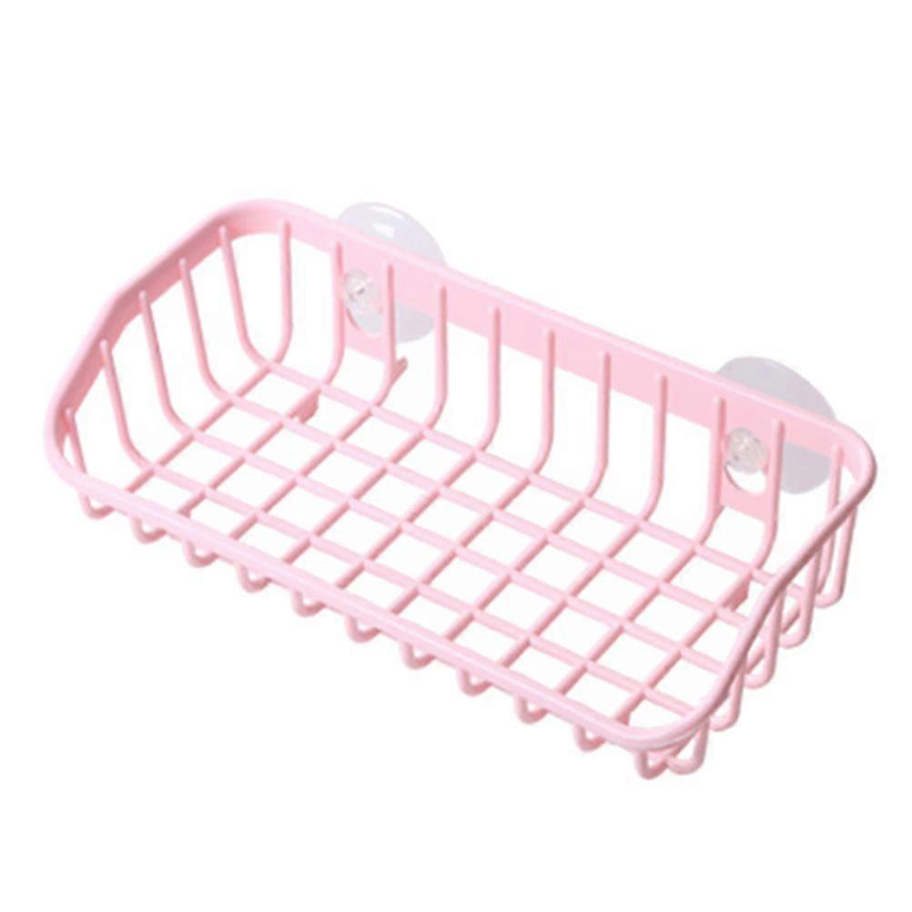 Kitchen Bathroom Multi-functional Plastic Double Sucker Wall Hanging Storage Rack Storage Rack (Pink)