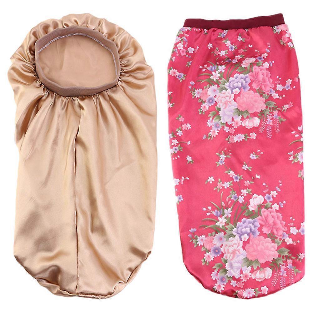 Satin Hair Cap for Sleeping 2Pcs Large Braid Bonnets Assorted Color