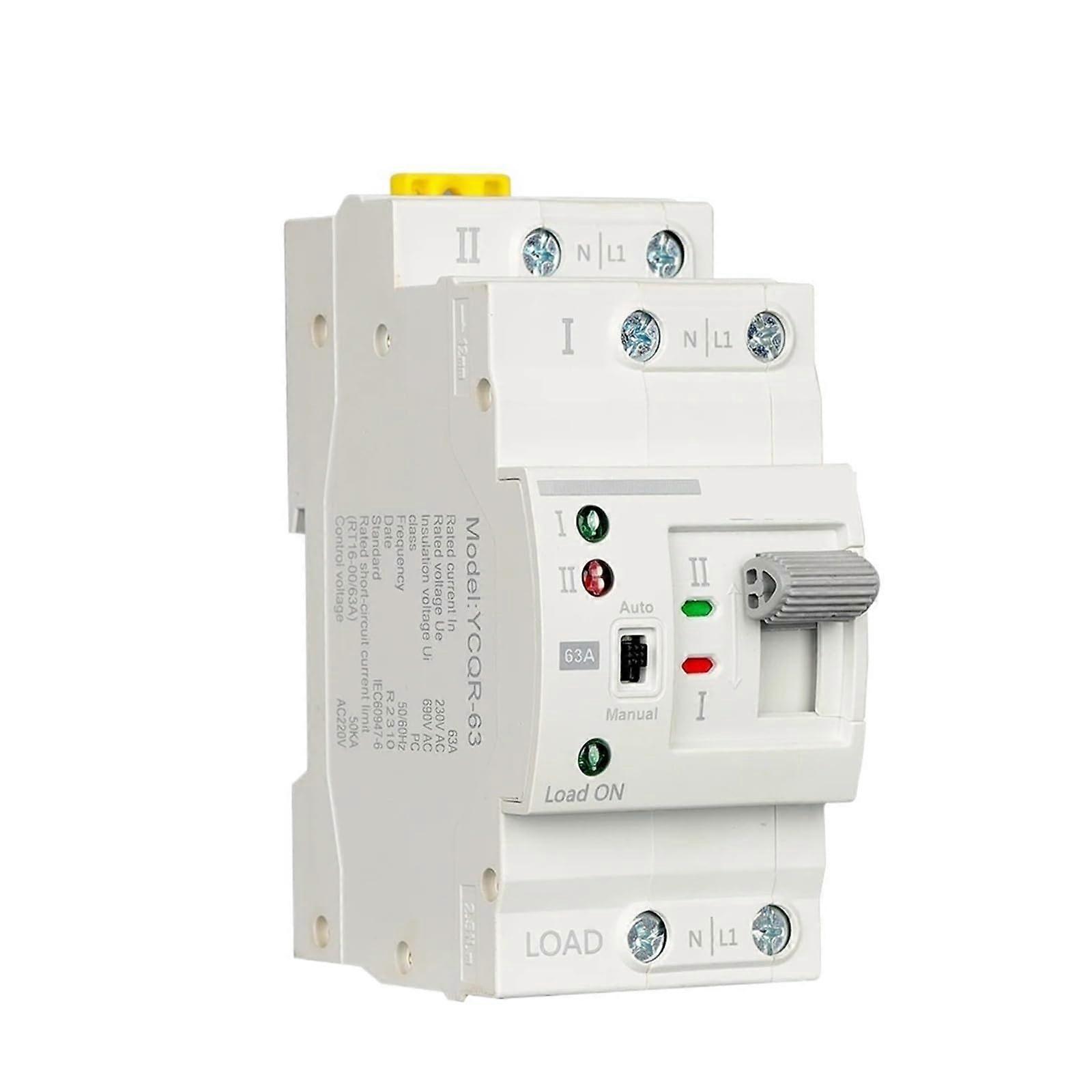 2P 63A Automatic Transfer Switch Dual Power Rail Mounted Electrical Selector Switch