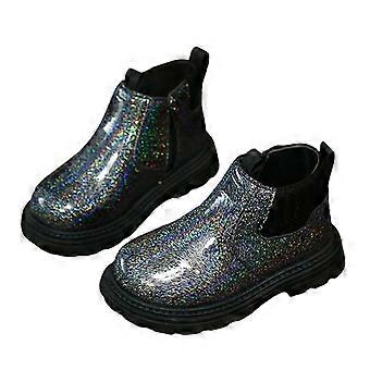 Mädchenstiefel, Stiefeletten mit weicher Sohle, ohne Glitzer, Schnürstiefeletten aus Leder für Kleinkinder, Wintermode, Kleinkinderstiefel, Z02 Schwarz, 3-3,5 Jahre