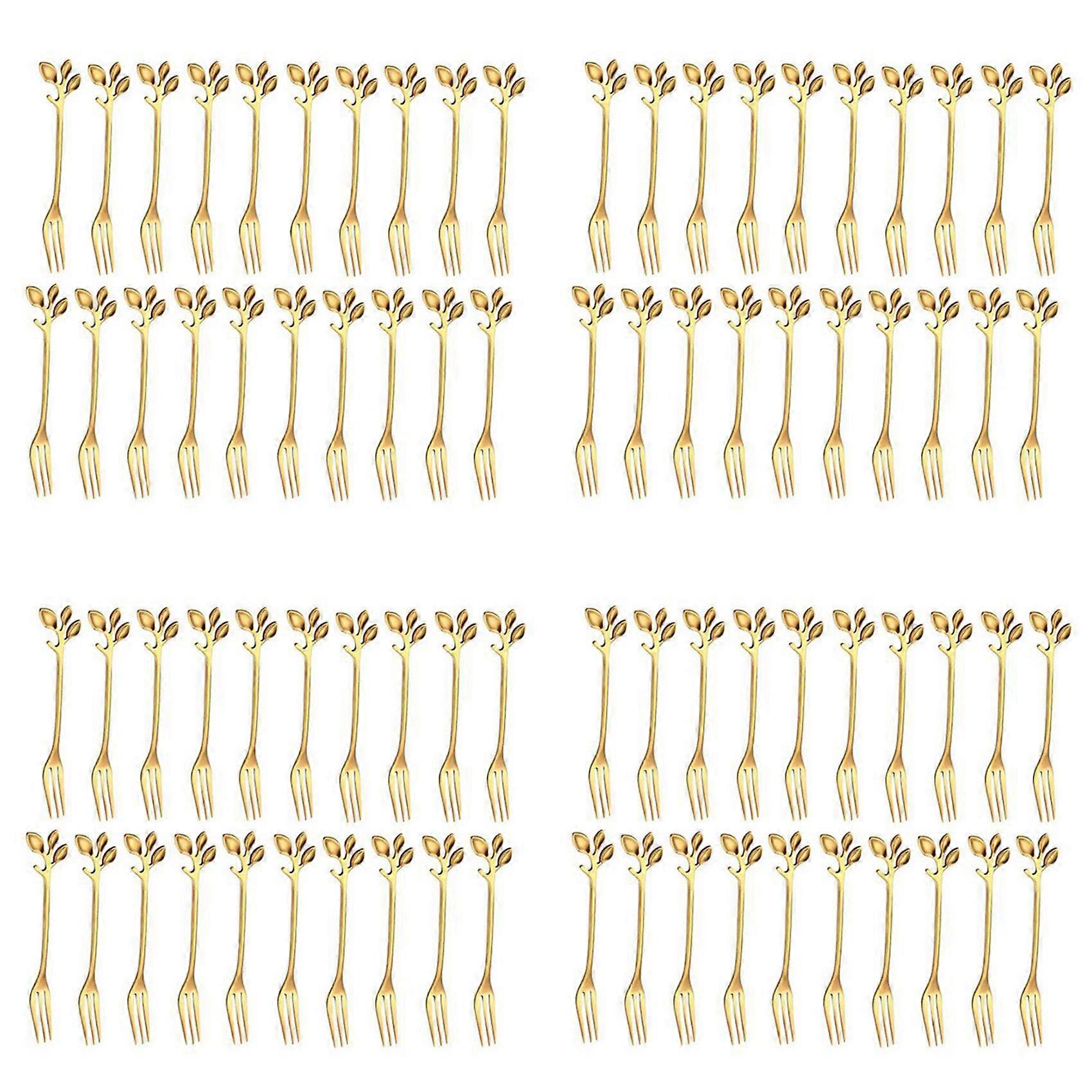 80Pcs Stainless Steel Flatware Fruit Fork Dinnerware Appetizer Snack Dessert Fork Kitchen Tableware Leaf Shape