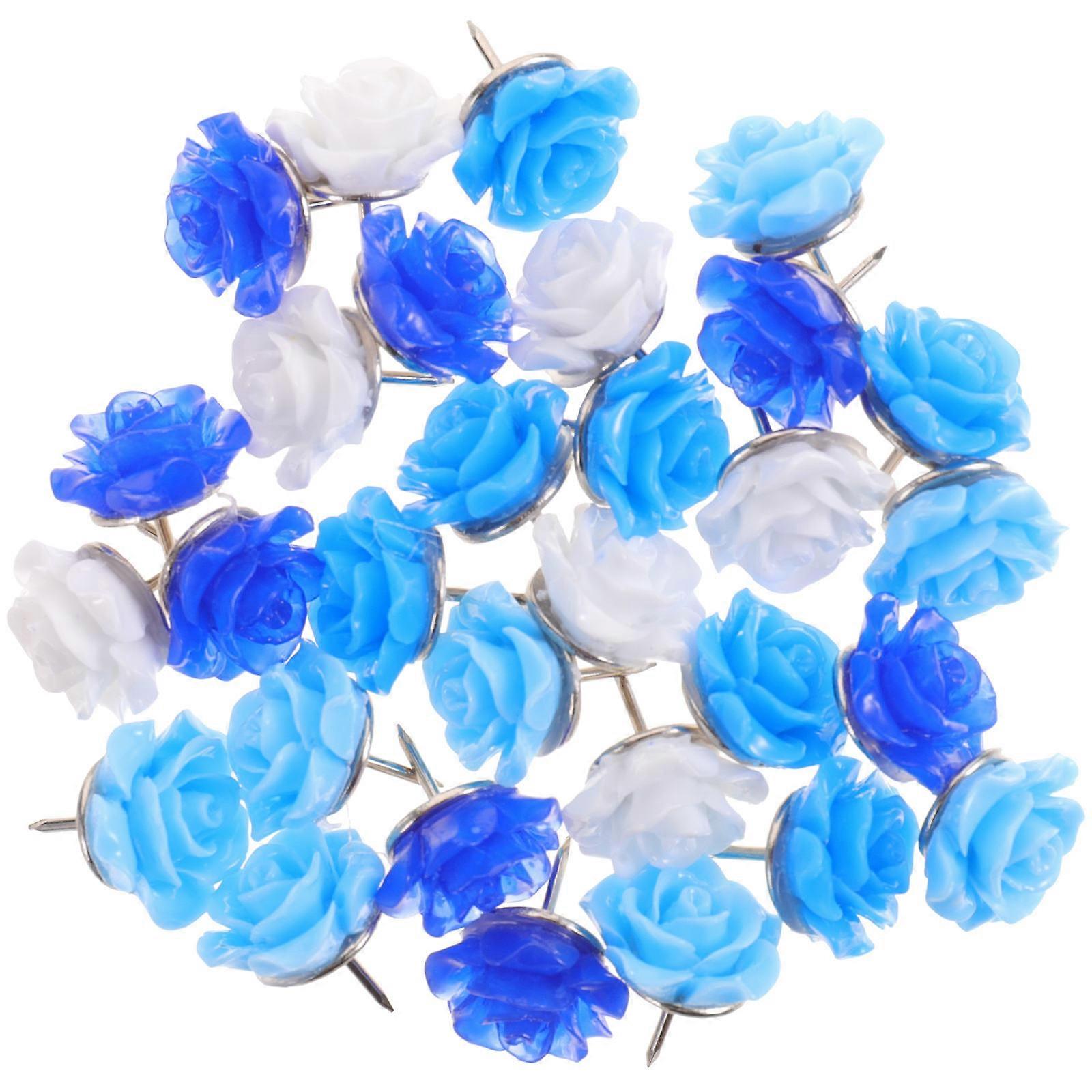 Flower Shaped Push Pin Multi-Function for Home Use Blue 60Pcs Thumbtacks