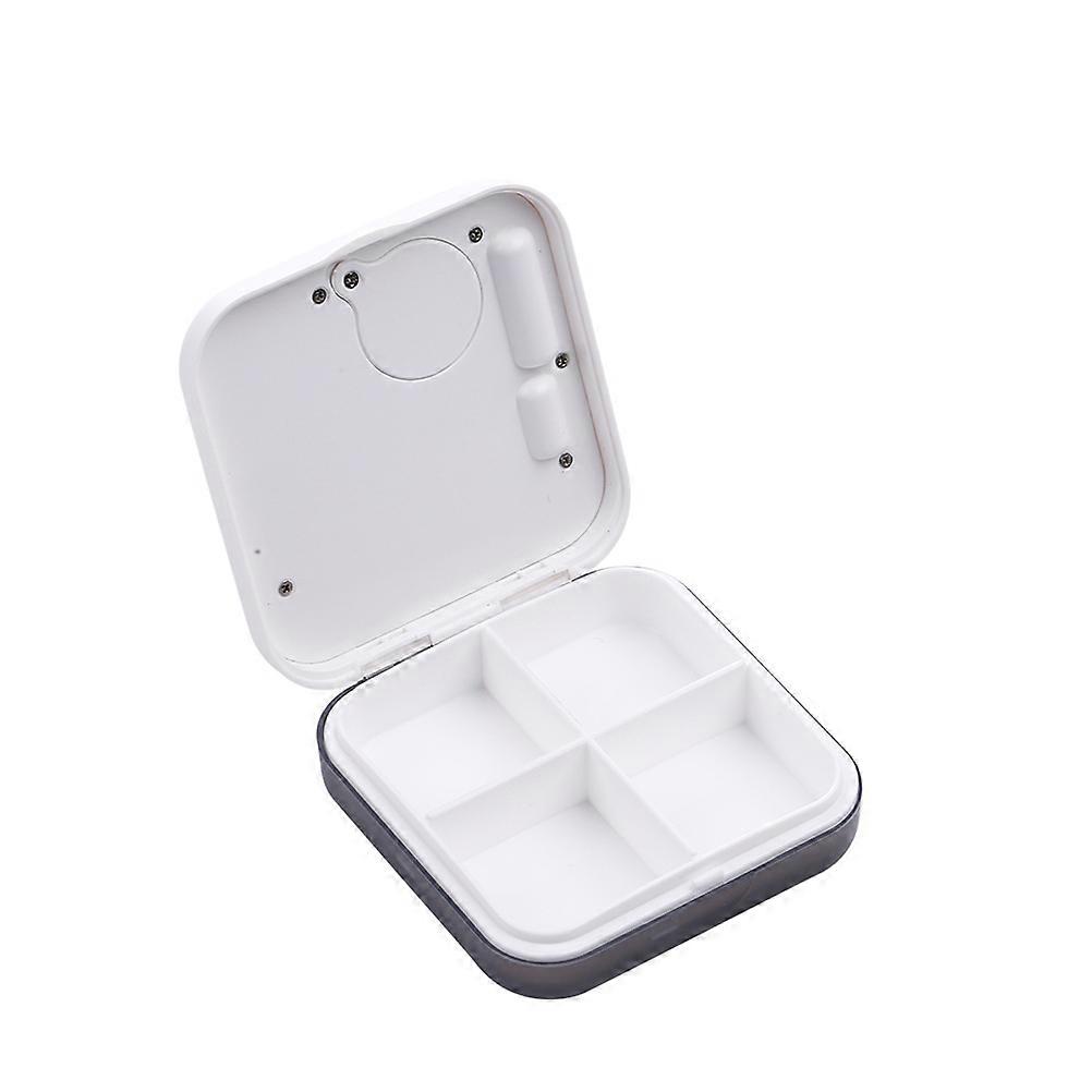 Digital Pill Box Timer 4 Compartments Pill Case Planner with 5 Time Reminder Timer Countdown and Time Display (Grey)