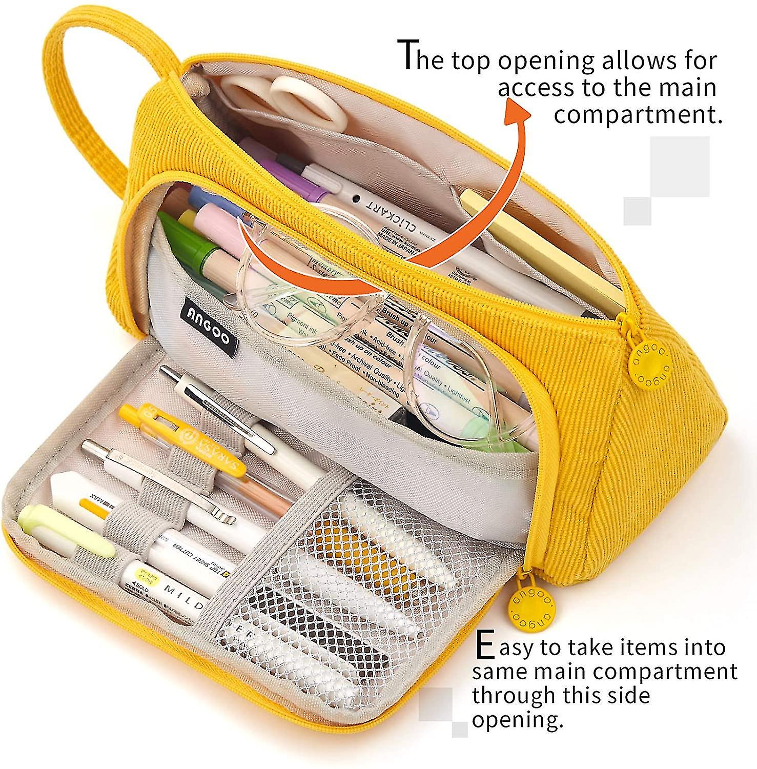 Large Capacity Colored Canvas Storage Pouch Marker Pen Pencil Case Simple Stationery Bag Holder Compatible With Middle High School Office College Stud