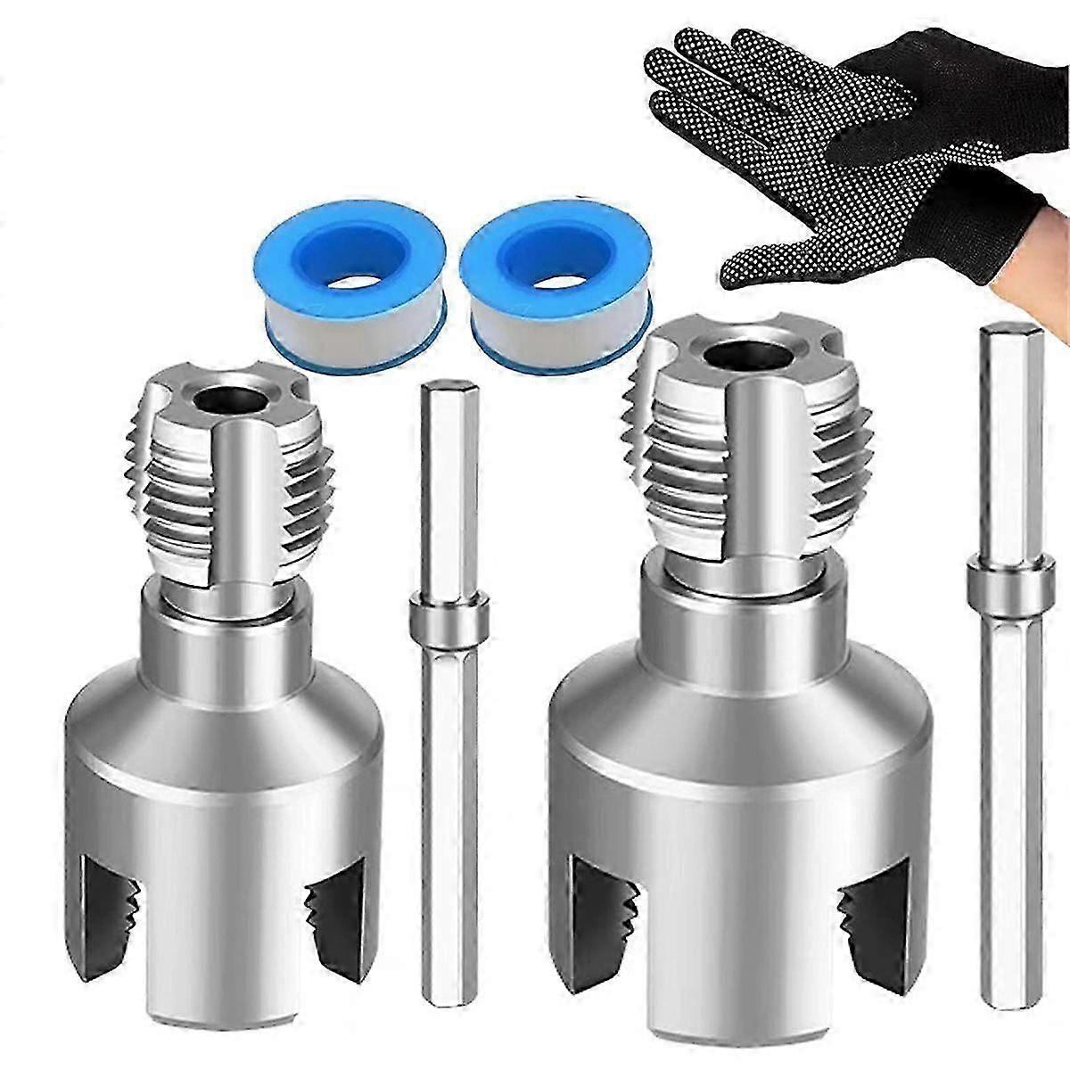 2PCS PVC Pipe Threading Tool Integrated Internal & External Pipe Threading Tool for 1/2'', 3/4'' Die Edition 0428
