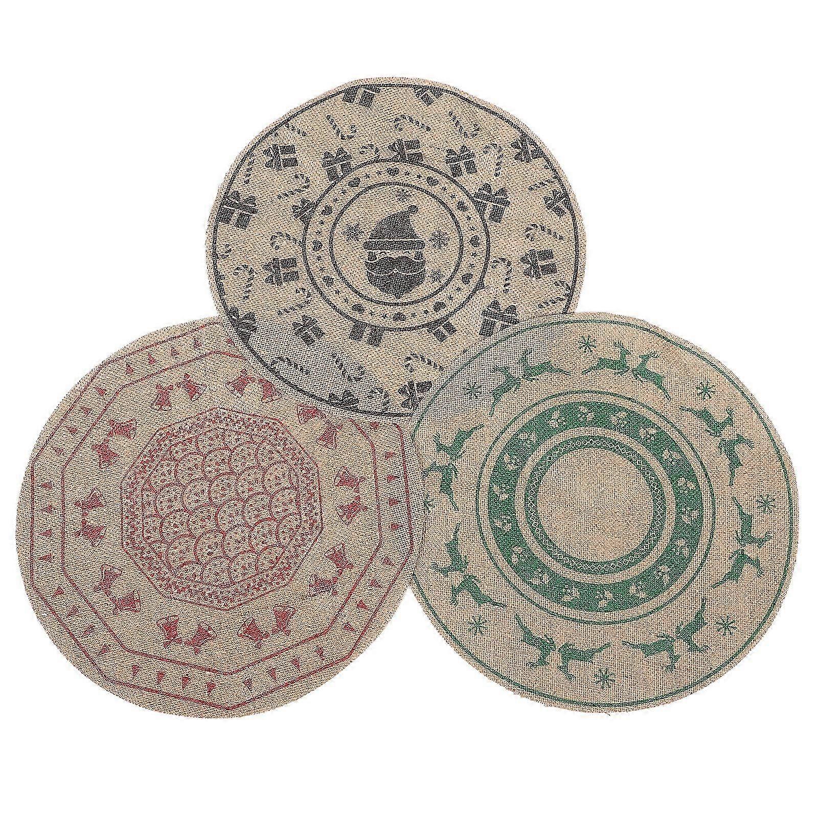 Rustic Burlap Placemats for Dining Table Round 3Pcs Christmas Decor