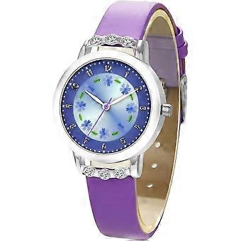Analoog quartzhorloge voor meisjes, waterdicht met bloemenwijzerplaat, gemakkelijk af te lezen, krasbestendig, 30 mm kinderhorloge