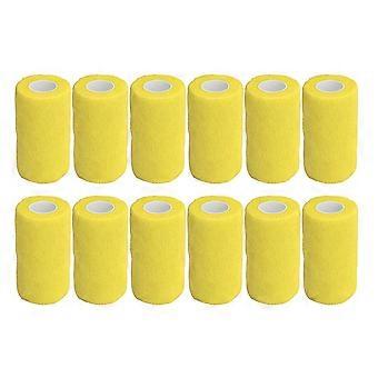 12Pcs Bandage Wrap Natural Latex Elastic Self Adhesive Wrap for Cows Dogs Horses 10cm Yellow