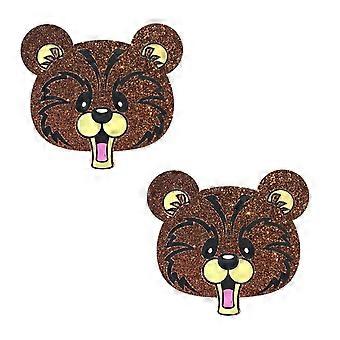 Grizzo Bear Spirit Party Animal Glitter Nipztix Pasties Nipple Covers for Festivals, Raves, Parties, Lingerie and More, Medical Grade Adhesive, Waterp