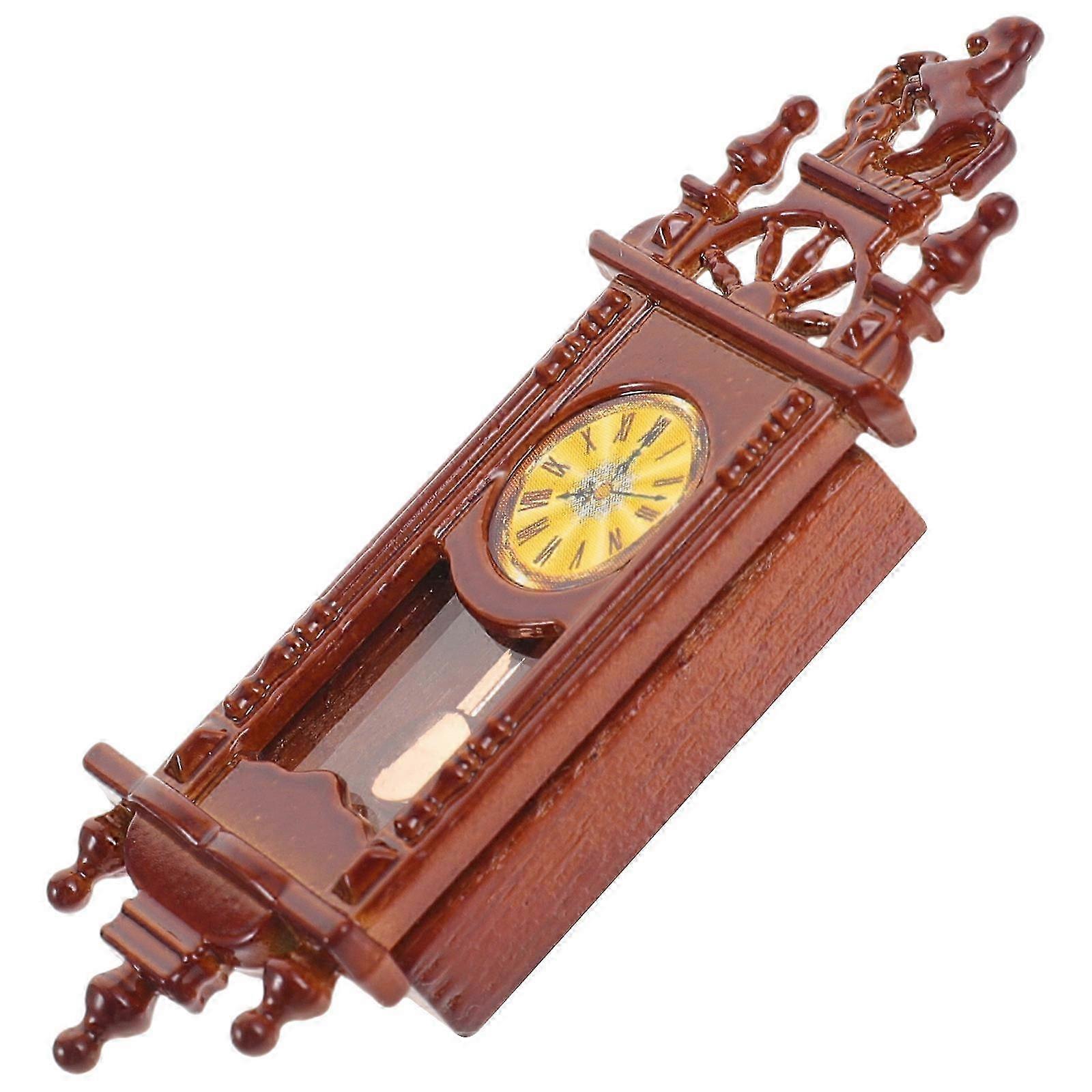 Mini Pendulum Clock Ornament Mini House Exquisite Clock Adornment Retro Style Pendulum Clock