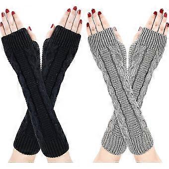 Damen Winter Halbhandschuhe, 2 Paar warmgestrickte fingerlose Armwärmer Fäustlinge Fäustlinge