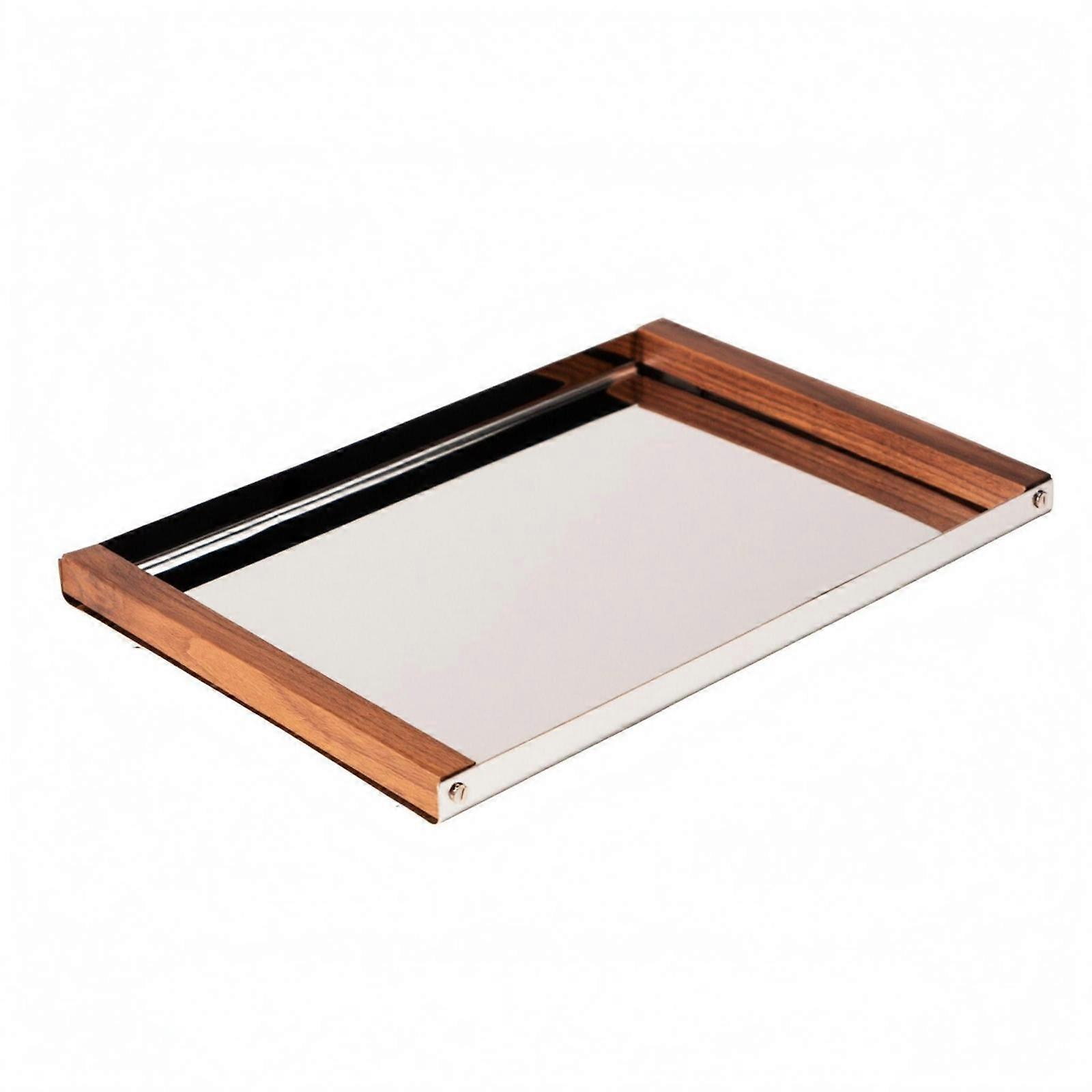 Rectangular Serving Tray Wooden Handles Mirror Tray Metal Corners