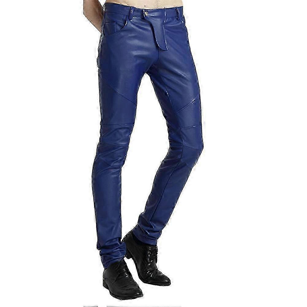 Mens Mid-waist Solid Straight Leather Pants
