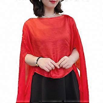 Zonwerende zijden sjaal/omslagdoek voor dames, wijnrood model, one size (F) voor de zomer