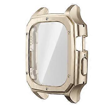 Case for Apple Watch Ultra 49mm Light Gold Bumper Cover with Tempered Glass Screen Protector