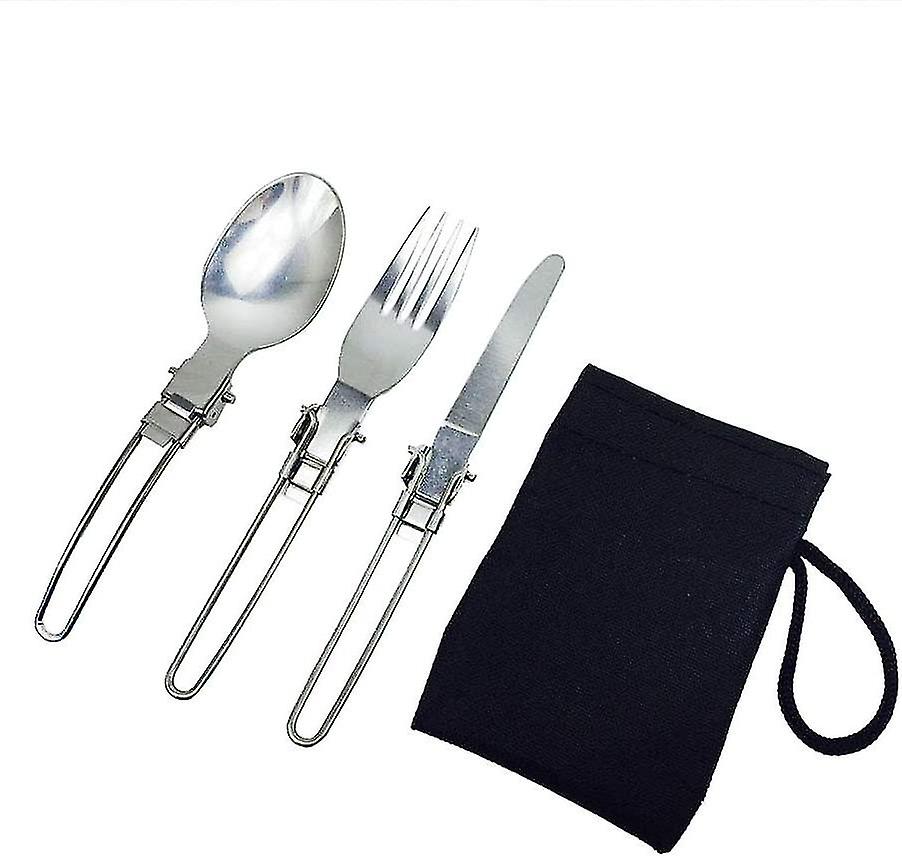 3 Piece Foldable Stainless Steel Portable Knife And Fork Spoon,folding Multi-purpose Cutlery,reusable Set Travel Picnic Tableware With Bag For Camping