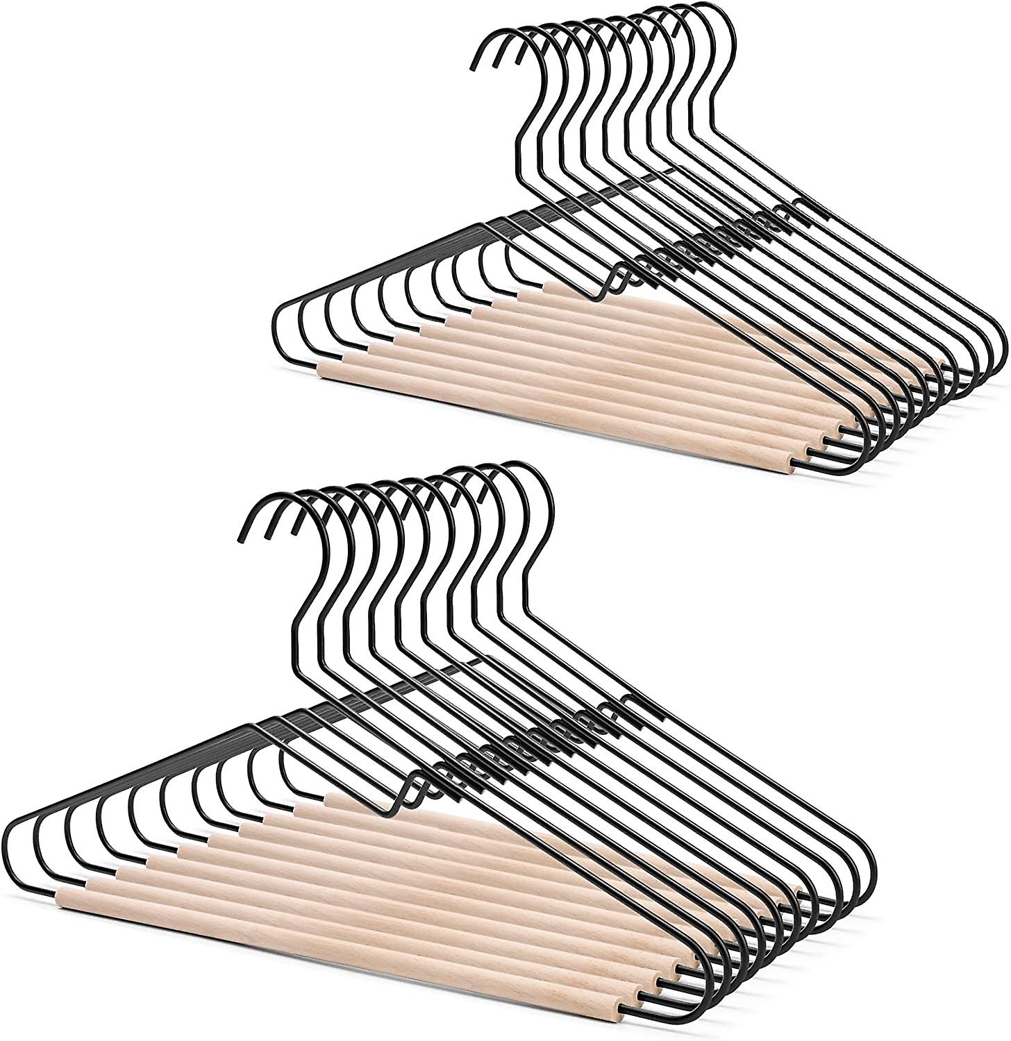 20 PCS Matte Black Metal Clothes Rack with Smooth Beech Trouser Rod, Unique Clothes Rack Dress Clothes Rack Shirt Rack Clothes Rack