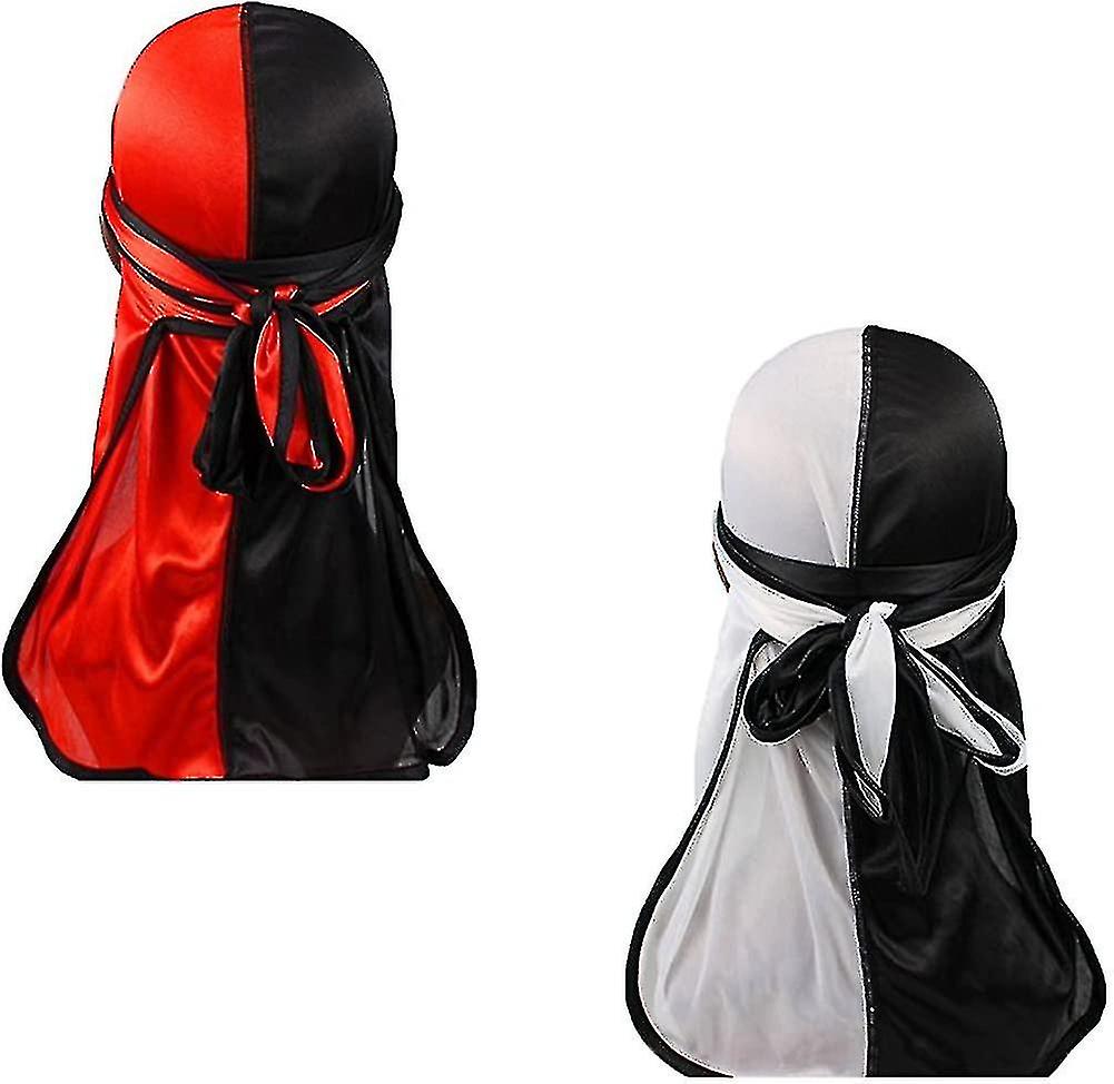 Two Tone Men Silky Durag Hip-hop Rapper Doo Rag,45 Inch Long Tail,360 Waves Du Rag Headwraps(2/3 Packed)
