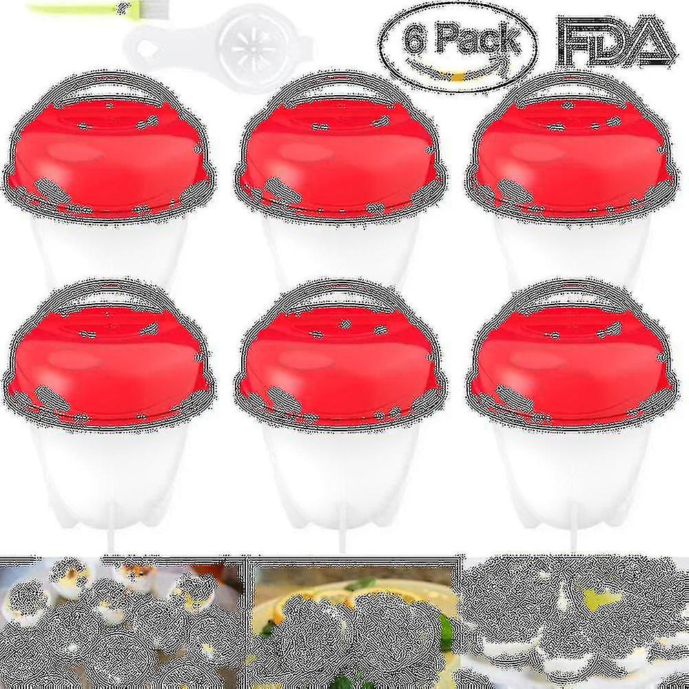 Boiled Eggs Non-stick Silicone Container Set Of 6 - Egg Cooker Hard Boiled Eggs Without The Shell 6 Egg Cups - Red