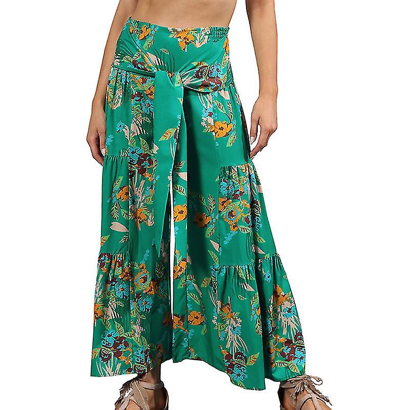 Femmes Ruched Boho Bottoms Casual Lace Up Loungewear Summer Baggy Ruffle Palazzo Pants