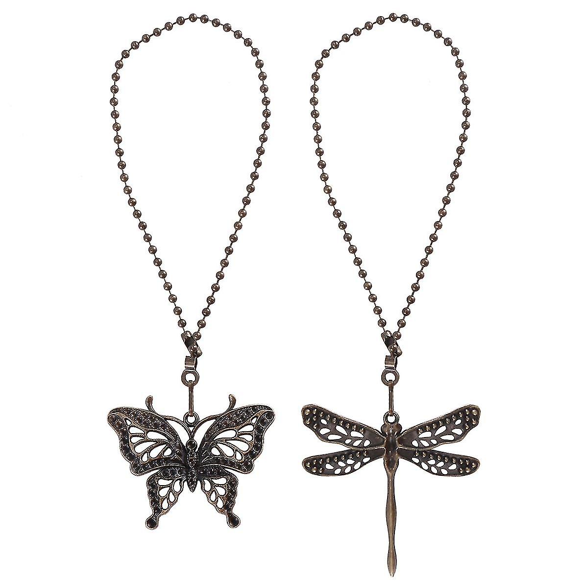 2 Pack Bronze Ceiling Fan Pull Chain Set,lighting & Fan Pull Chain Pendant Chain Extender,dragonfly And Butterfly