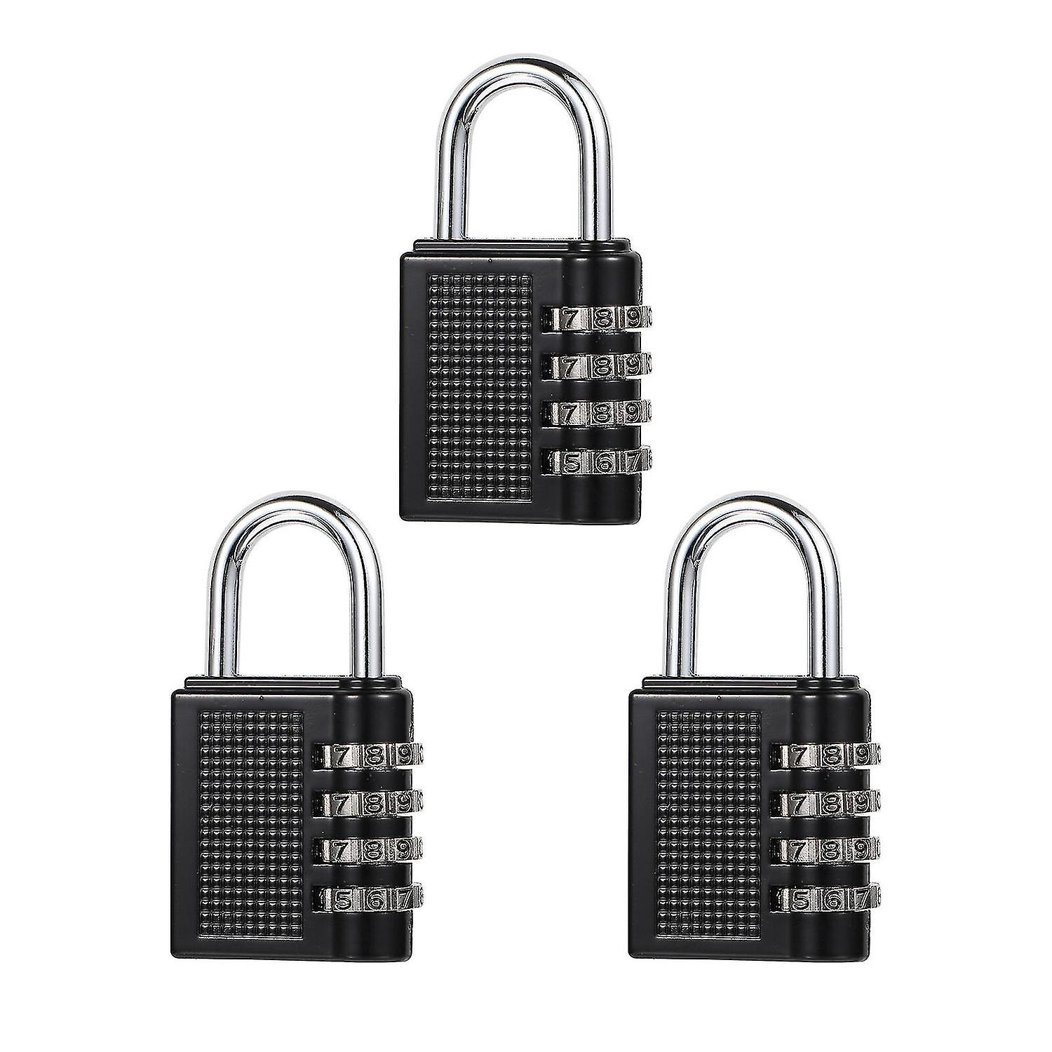 3pcs Household Luggage Lock Four-digit Password Padlock For Traveling (black)