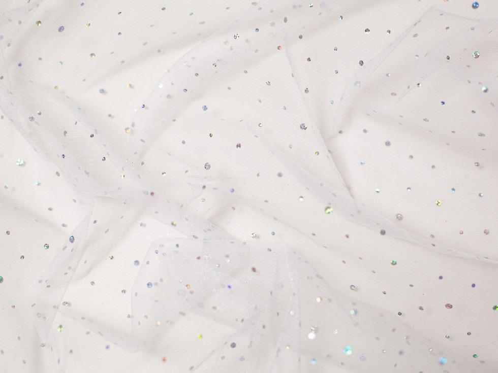 Minerva Sequin Tulle Net Fabric White - per metre
