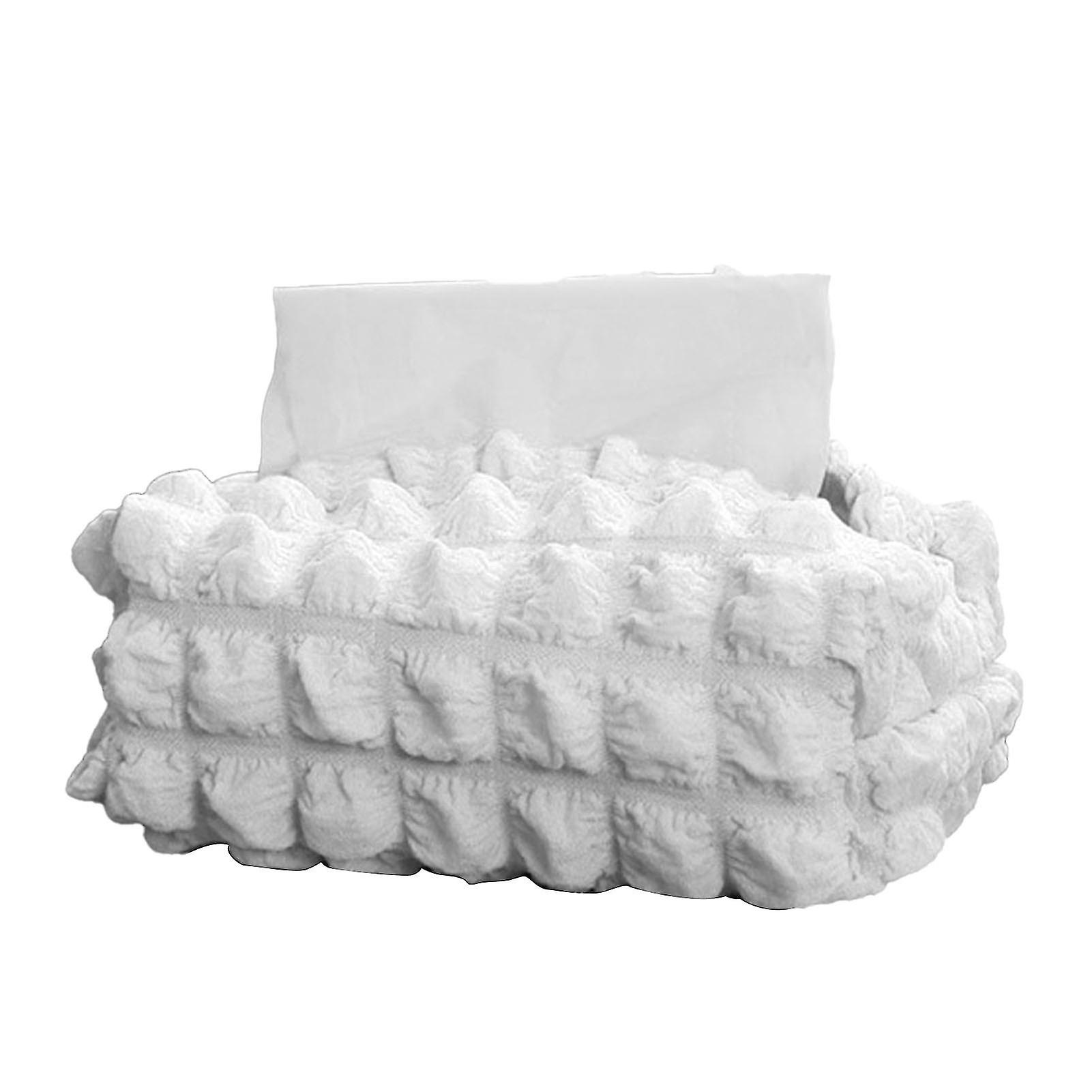Decorative polyester and cotton tissue box cover with thick beige canvas lining
