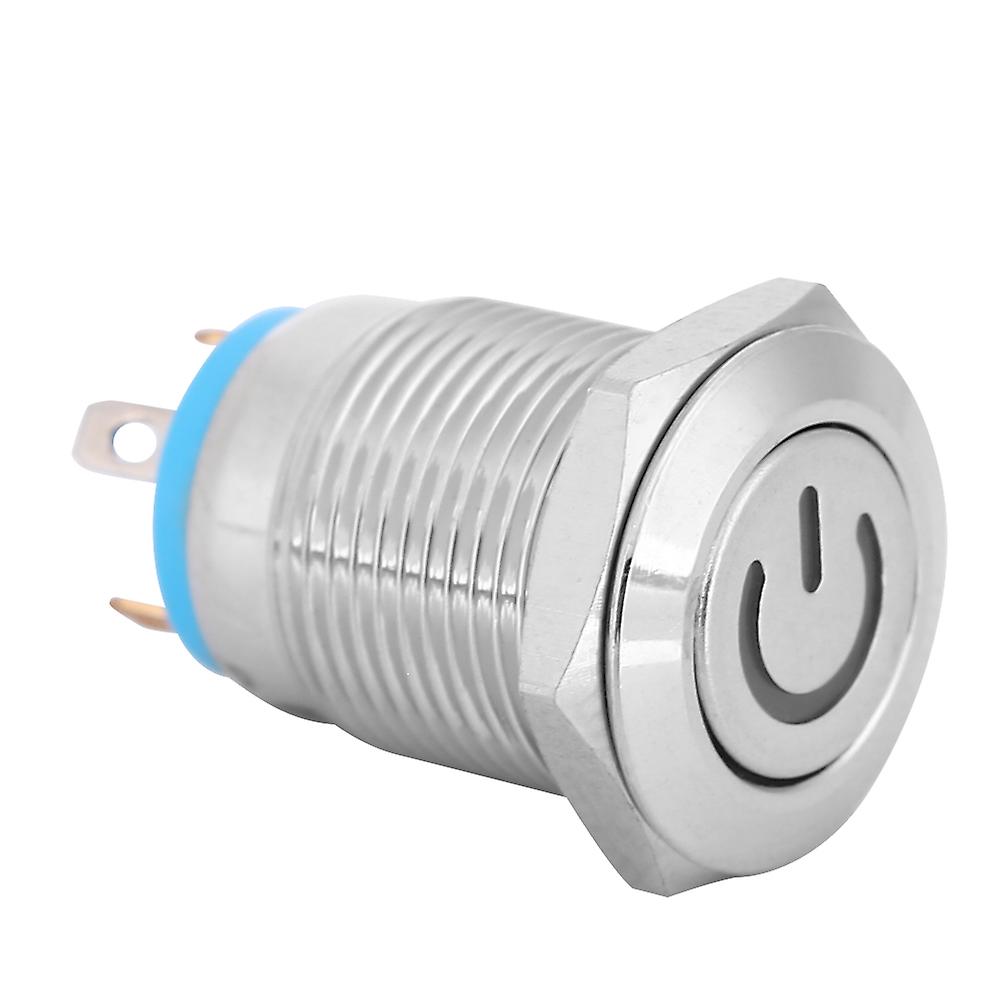 12mm Metal Button Switch with Power Icon Blue LED Light Self Reset 1 NO Switch(5V)