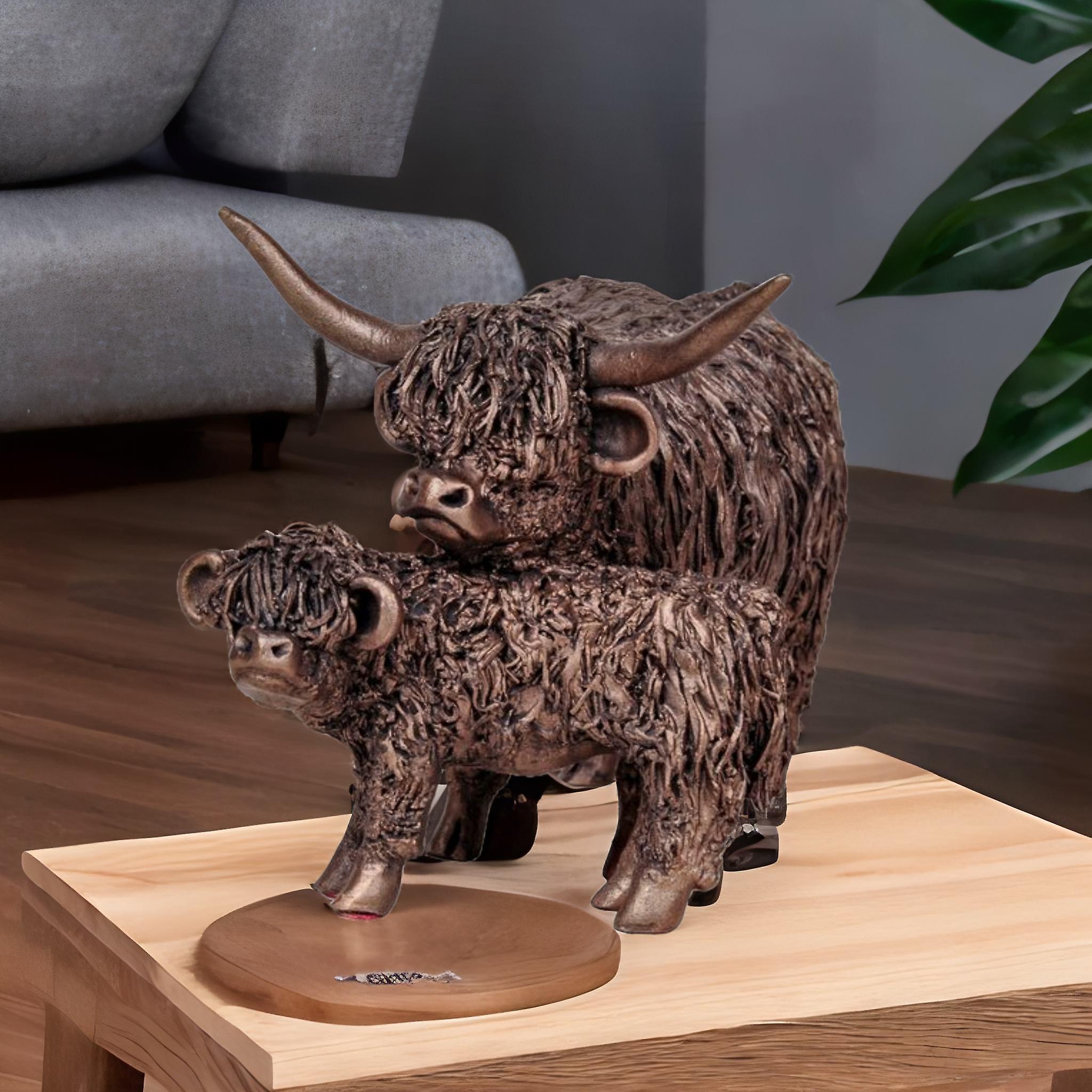 Highland Cow And Calf Standing Figurine
